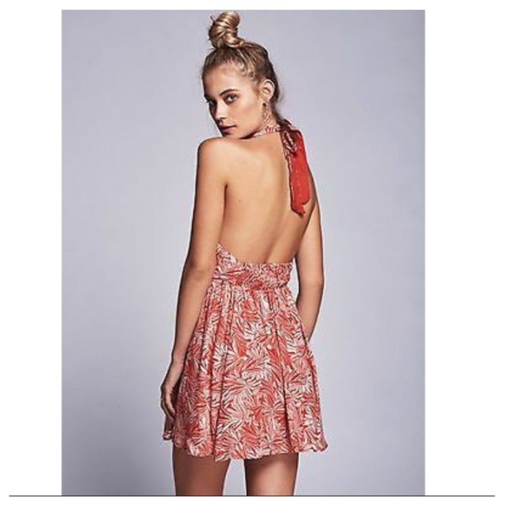 Free People Libby Convertible Red Floral Halter Dress Large - Picture 3 of 9